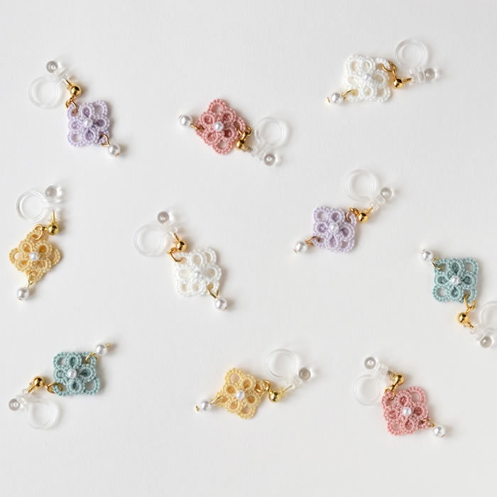 花 パール 樹脂イヤリング ノンホールピアス 小ぶり 繊細 軽い 揺れる 上品