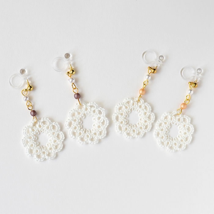 花 レース 樹脂イヤリング ノンホールピアス レースフラワー 揺れる 軽い かわいい