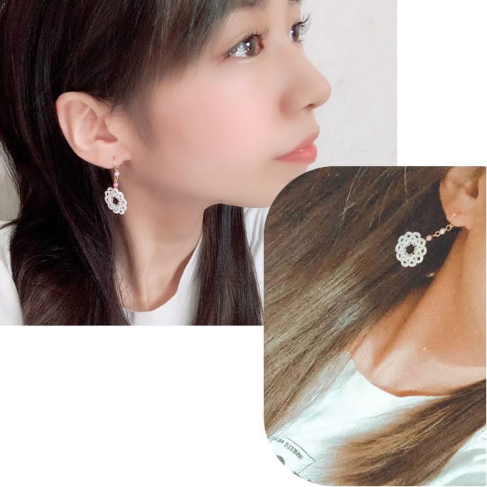 花 レース 樹脂イヤリング ノンホールピアス レースフラワー 揺れる 軽い かわいい