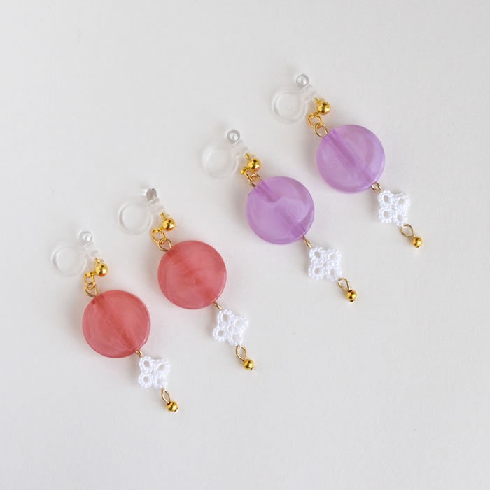 花 マーブルカラー 樹脂イヤリング ノンホールピアス 揺れる
