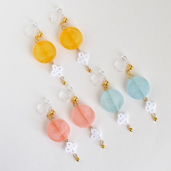 花 マーブルカラー 樹脂イヤリング ノンホールピアス 揺れる