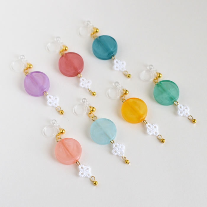 花 マーブルカラー 樹脂イヤリング ノンホールピアス 揺れる