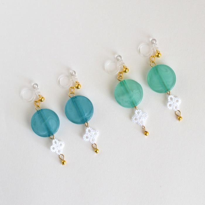 花 マーブルカラー 樹脂イヤリング ノンホールピアス 揺れる