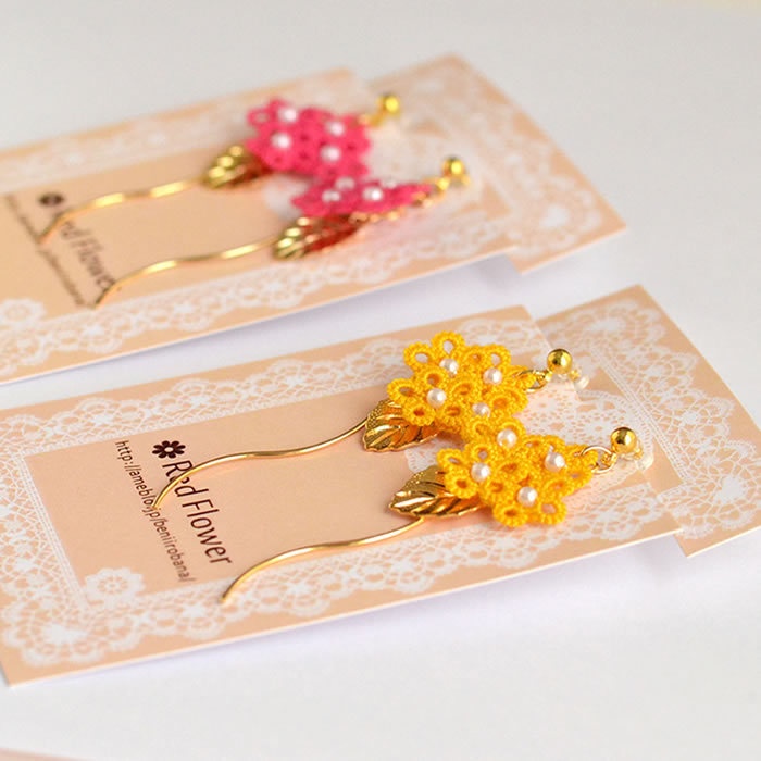 花 フラワー 樹脂イヤリング ノンホールピアス パール 揺れる ビビッド