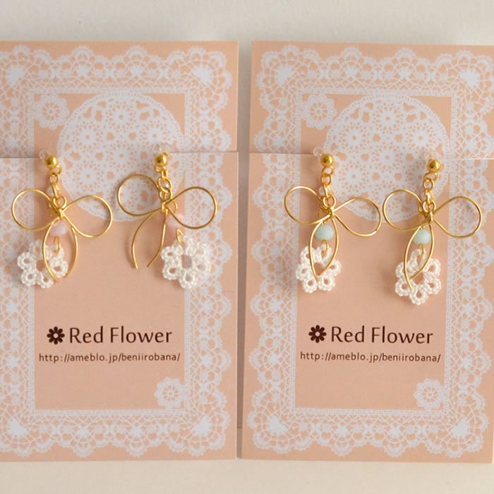 お花とリボン イヤリング ノンホールピアス