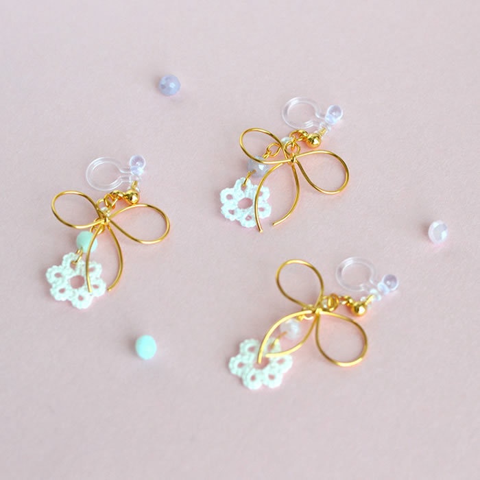 お花とリボン イヤリング ノンホールピアス