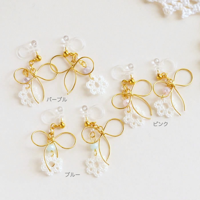 お花とリボン イヤリング ノンホールピアス