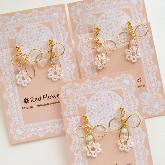 お花とリボン イヤリング ノンホールピアス