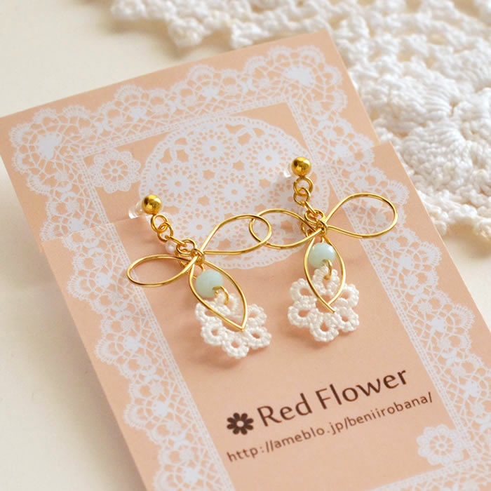 お花とリボン イヤリング ノンホールピアス