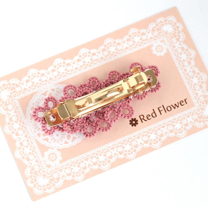 花 バレッタ (ピンク) ヘアアクセサリー 髪飾り フラワー 繊細 大人 かわいい 小さめ