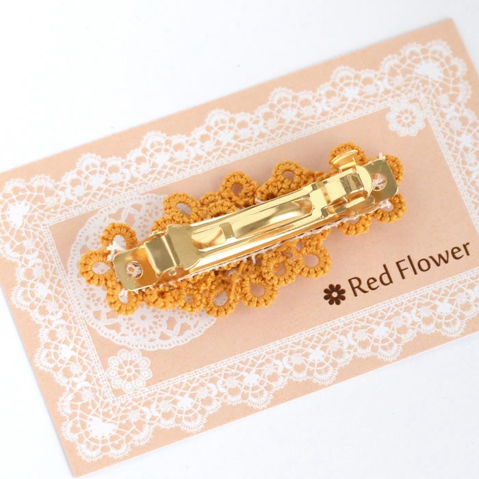 花 バレッタ (オレンジ) ヘアアクセサリー 髪飾り フラワー 繊細 大人 かわいい 小さめ