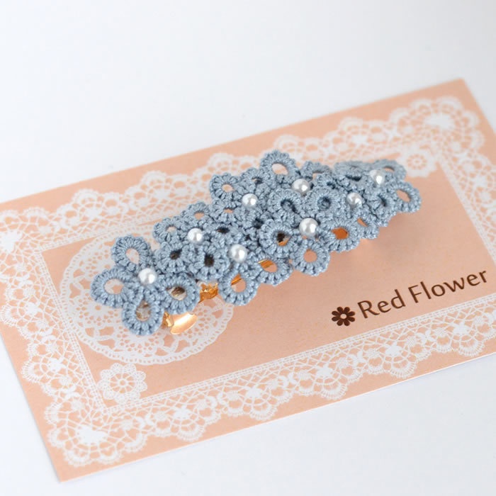 花 バレッタ (ブルー) ヘアアクセサリー 髪飾り フラワー 繊細 大人 かわいい 小さめ