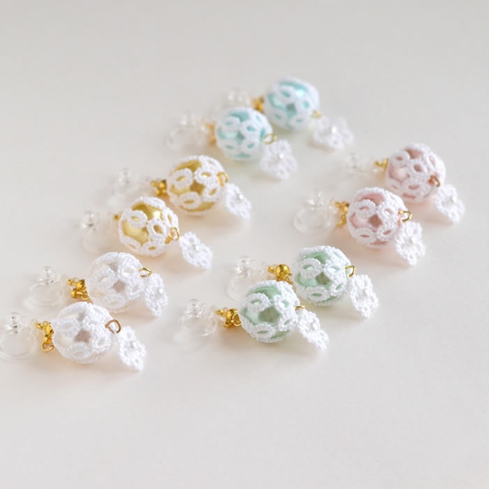 レースボールとお花 イヤリング ノンホールピアス