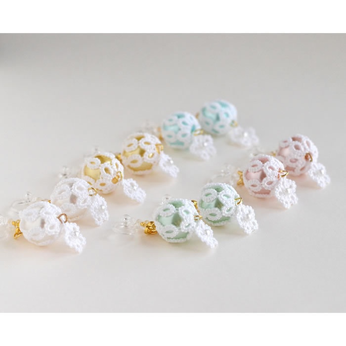 レースボールとお花 イヤリング ノンホールピアス
