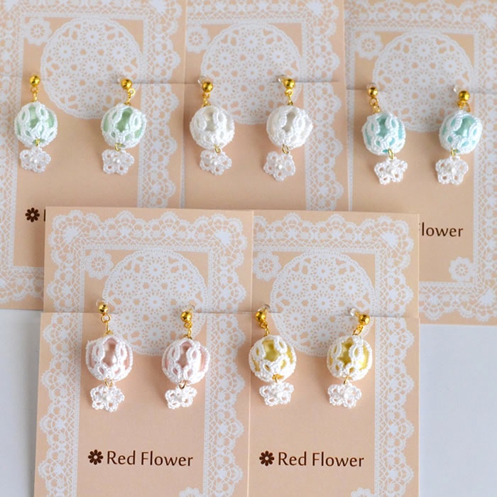 レースボールとお花 イヤリング ノンホールピアス