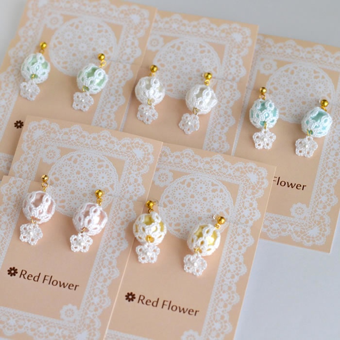 レースボールとお花 イヤリング ノンホールピアス