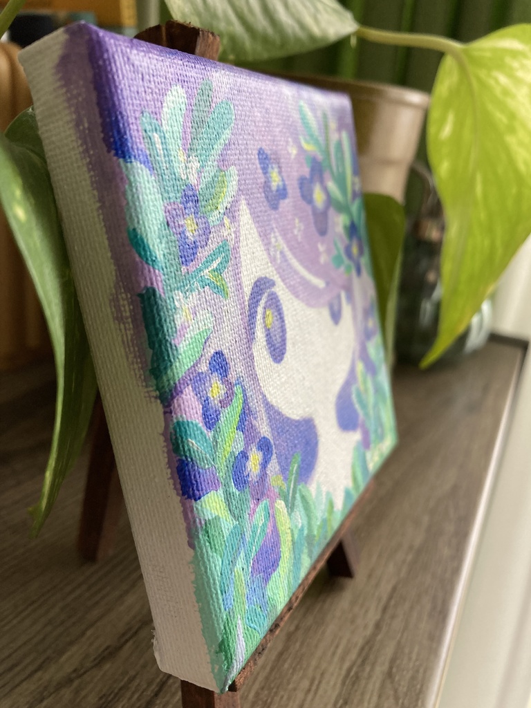 【原画】草花の女の子(purple) ミニキャンバス