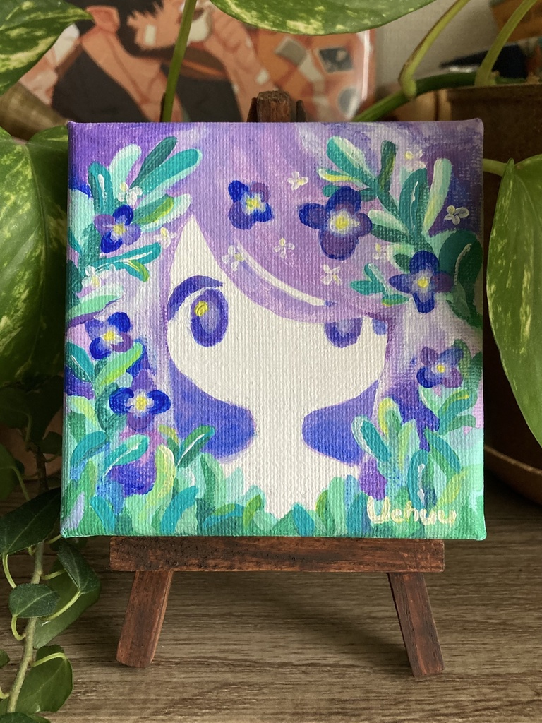 【原画】草花の女の子(purple) ミニキャンバス