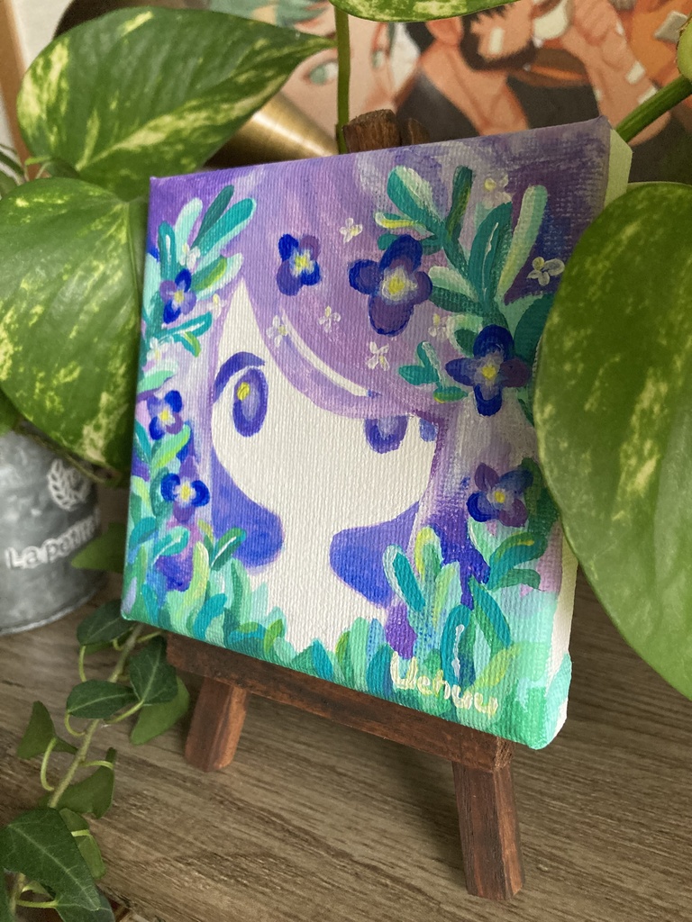 【原画】草花の女の子(purple) ミニキャンバス