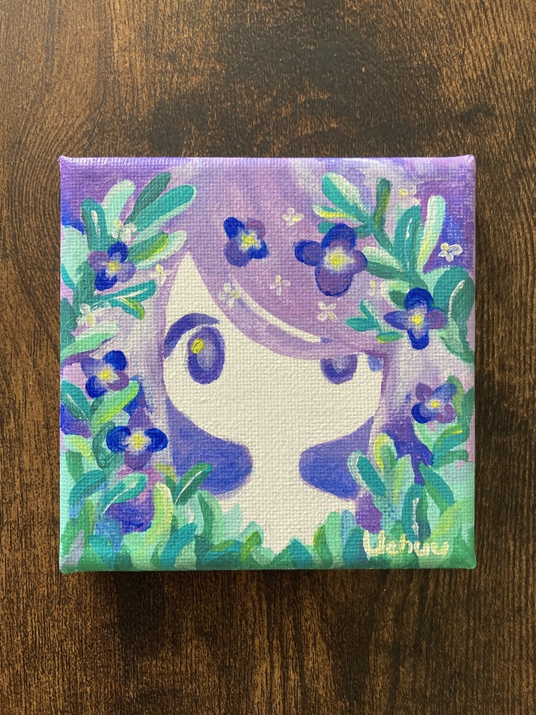 【原画】草花の女の子(purple) ミニキャンバス