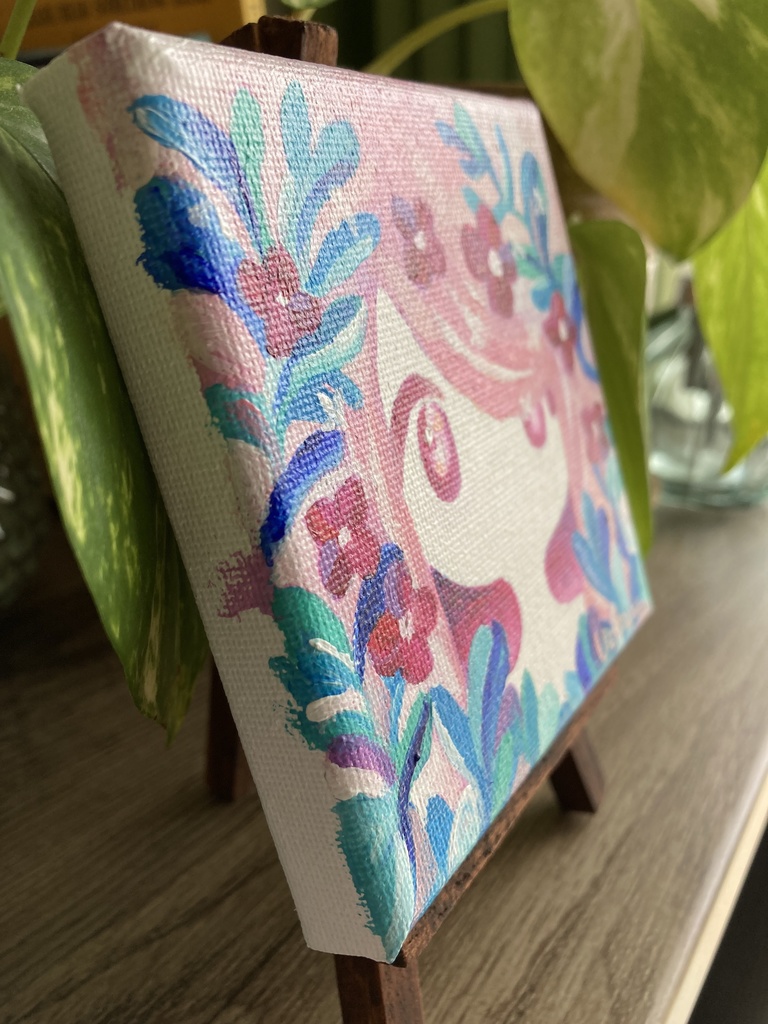 【原画】草花の女の子(pink) ミニキャンバス