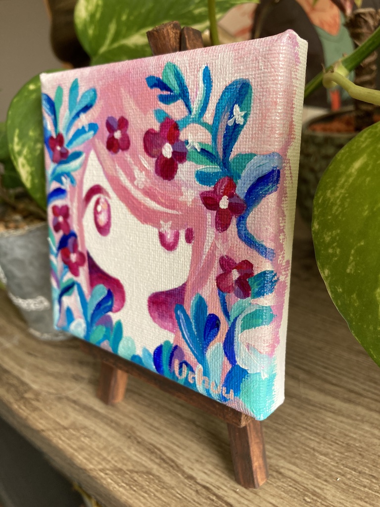 【原画】草花の女の子(pink) ミニキャンバス