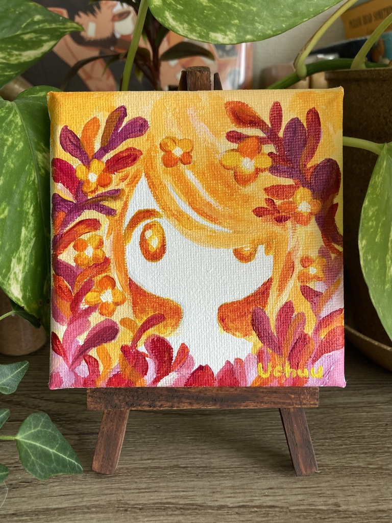 【原画】草花の女の子(orange) ミニキャンバス