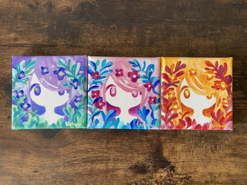 【原画】草花の女の子(orange) ミニキャンバス