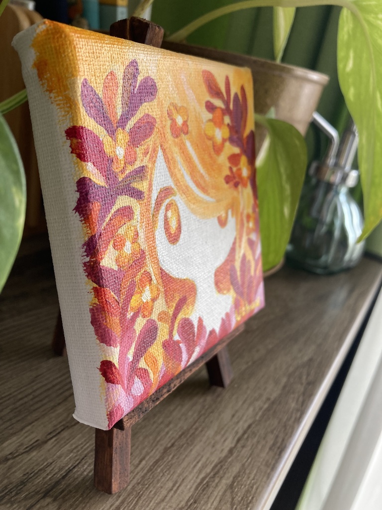 【原画】草花の女の子(orange) ミニキャンバス