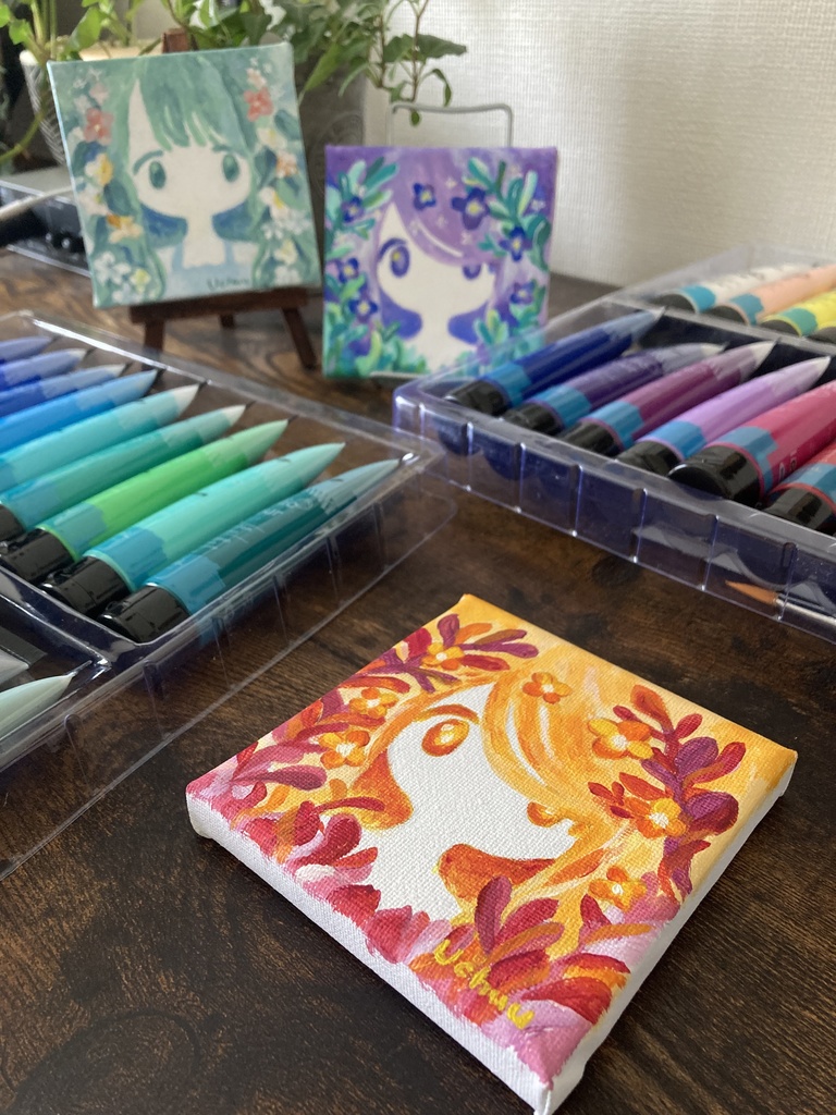 【原画】草花の女の子(orange) ミニキャンバス