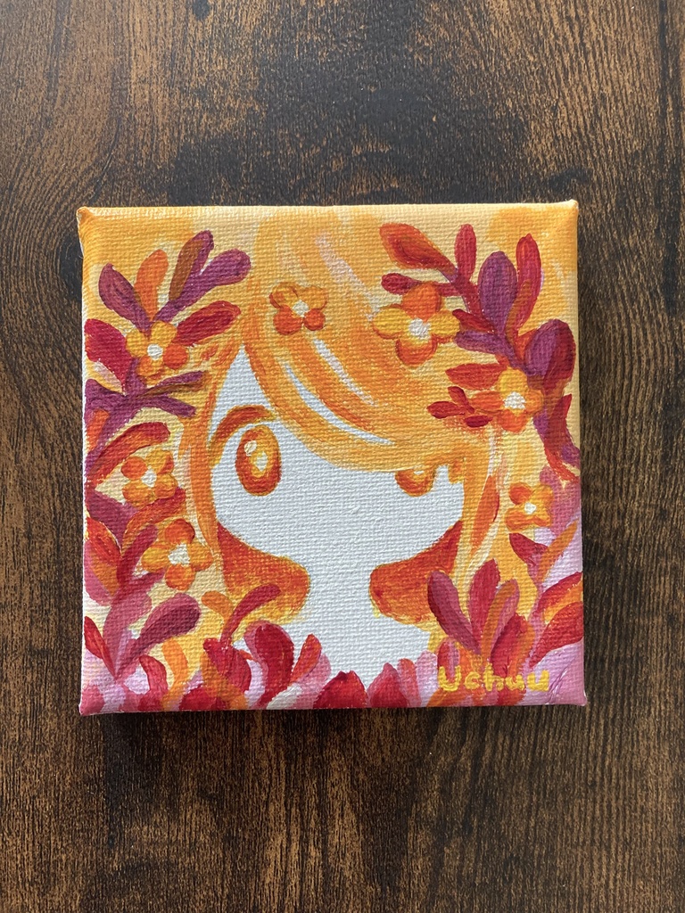 【原画】草花の女の子(orange) ミニキャンバス