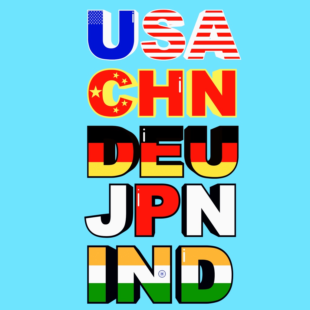 世界の国旗モチーフ3DロゴGDPトップ5セット