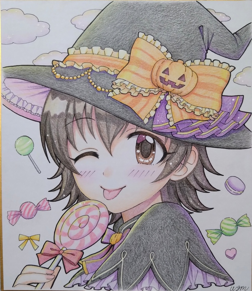 デレマス　赤城みりあ　直筆カラー色紙