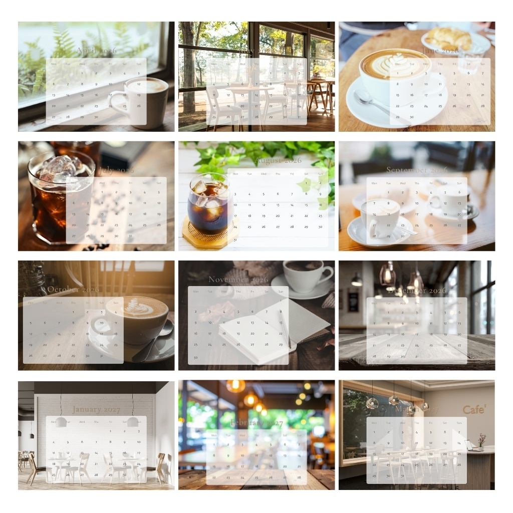 カフェカレンダー Cafe Calendar 2026.4–2027.3 4月始まり(A5・PDF)