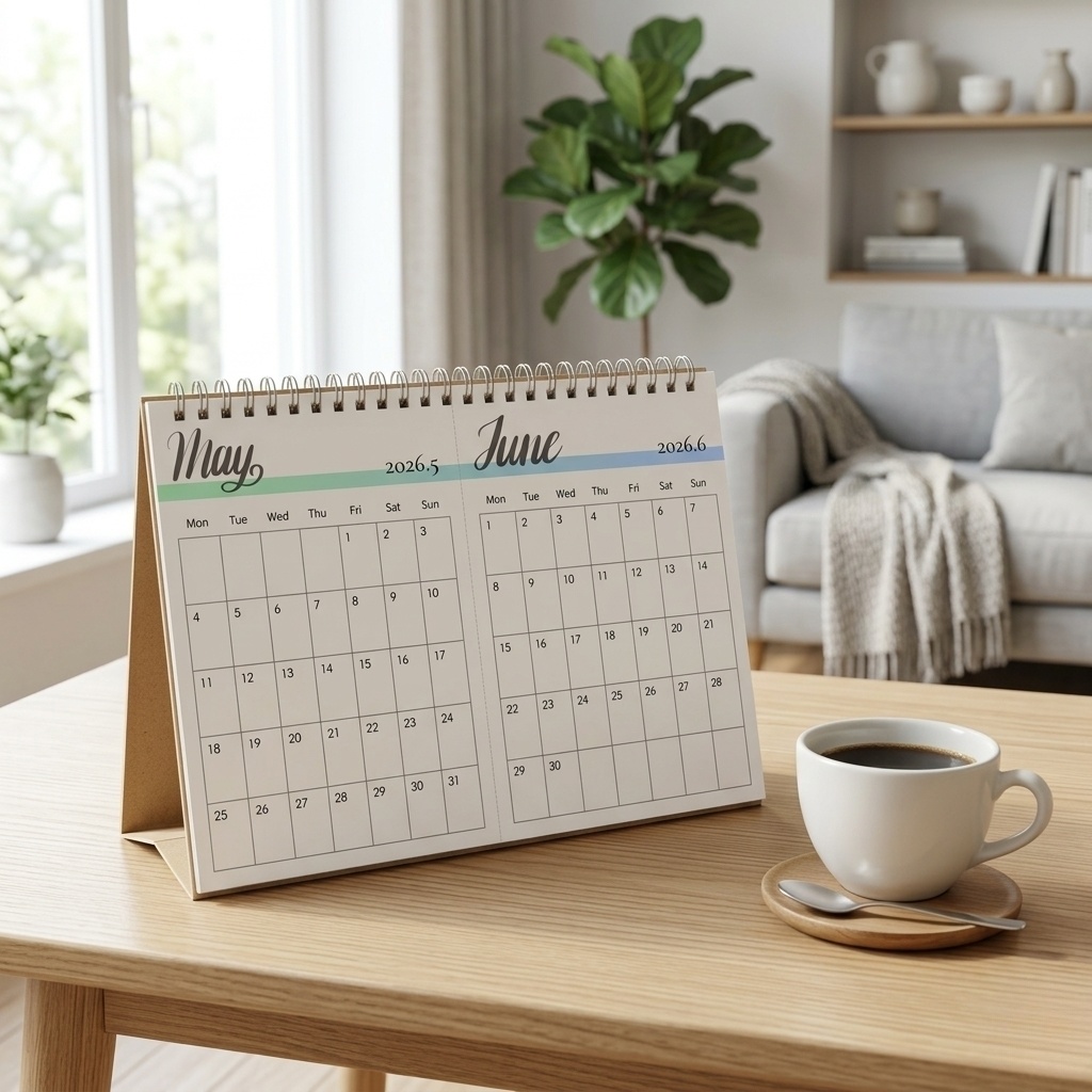 【無料配布】 シンプルカレンダー 2026.5〜6(A5・JPEG)2ヶ月表示|1ページ