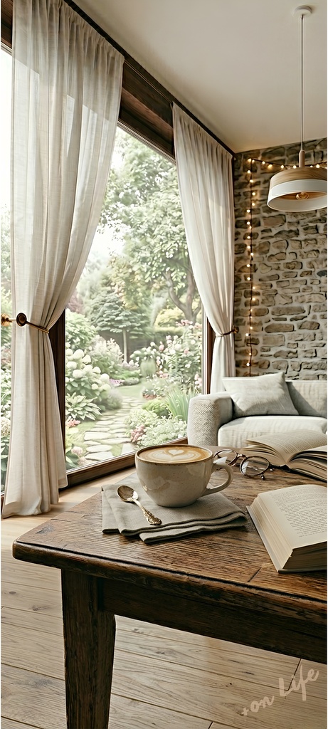 【無料配布】Coffee with a Garden View｜スマホ壁紙（1440×3200）