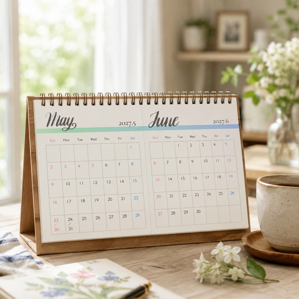 シンプルカレンダー 2027|Simple Calendar|日曜始まり・2ヶ月表示・14か月分(A5・PDF)