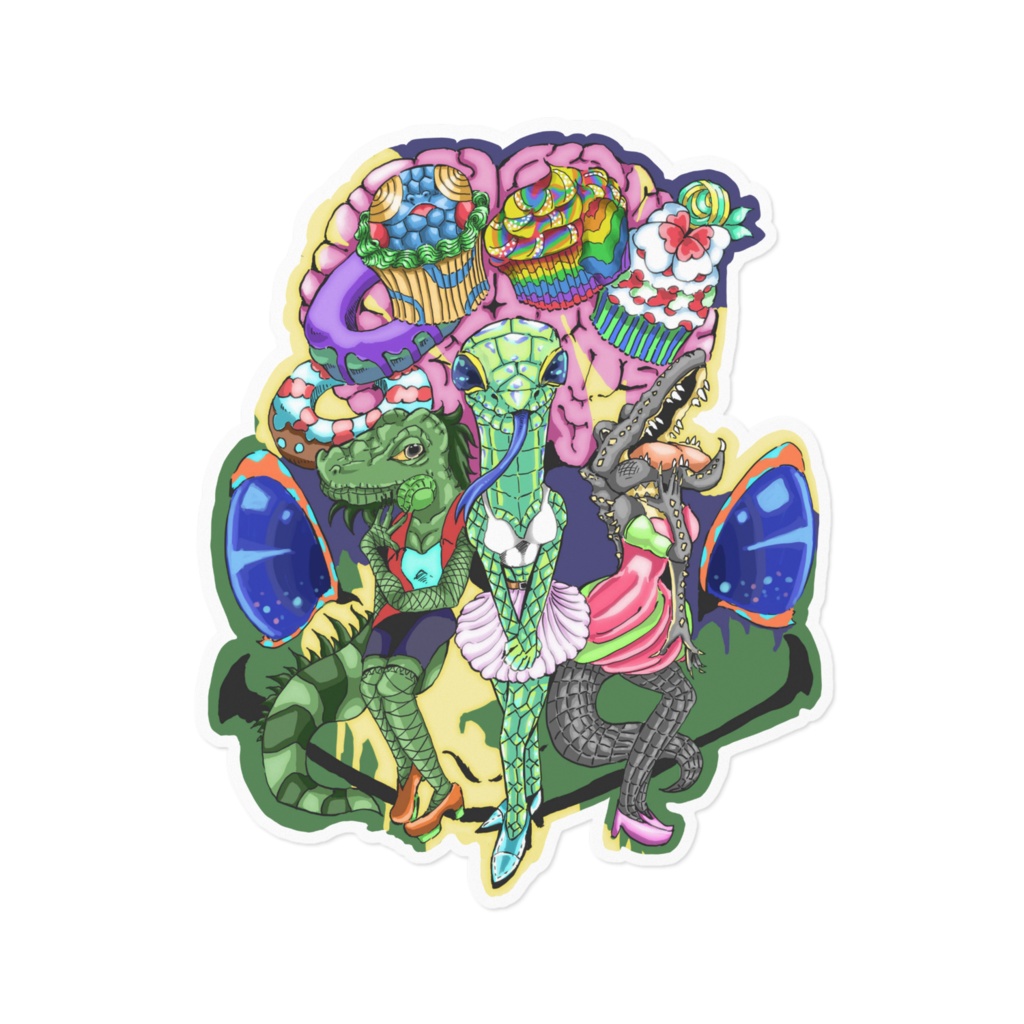爬虫類女子ステッカー