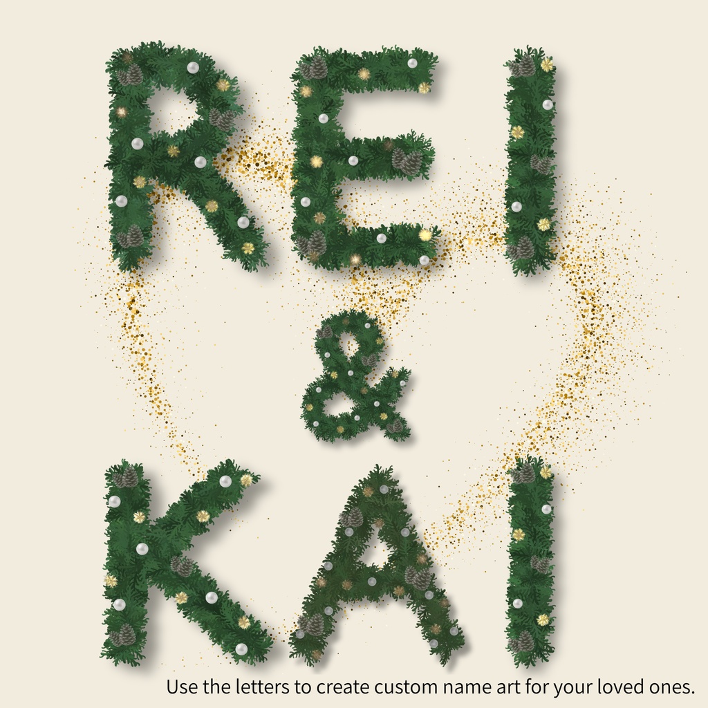 クリスマス風アルファベット素材(A〜Z & 記号)クリップアート