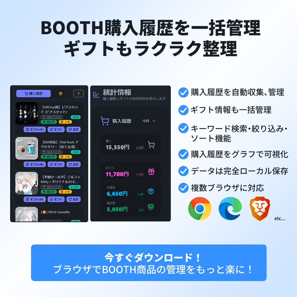 【新発売&セール】BOOTH購入履歴・ギフトの一括管理 - ぶーすどもちょちょ
