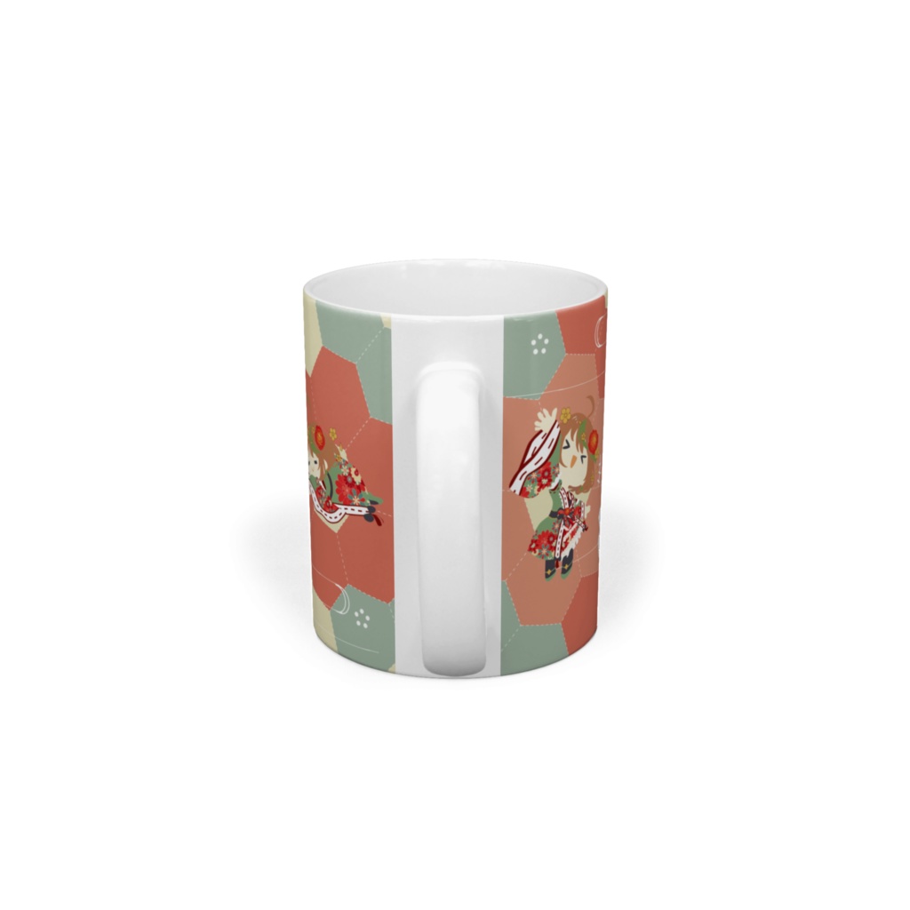 【優尾あみい】たくさんのあみいとお花柄パッチワーク風のマグカップ