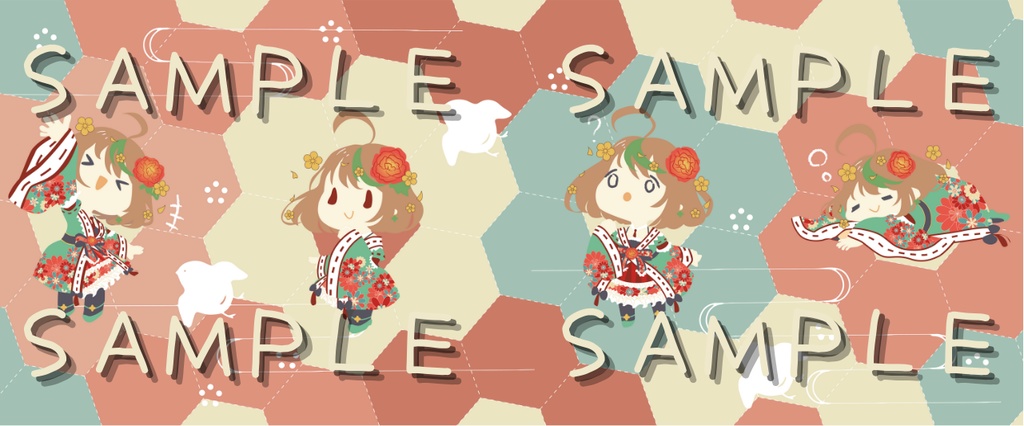 【優尾あみい】たくさんのあみいとお花柄パッチワーク風のマグカップ