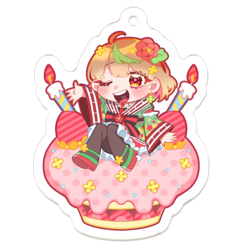 【優尾あみい】2024年誕生日記念ケーキ(ミニキャラ)アクリルキーホルダー:コーティング無
