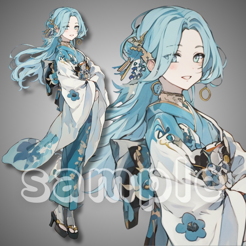 【立ち絵素材】022_水色和装少女