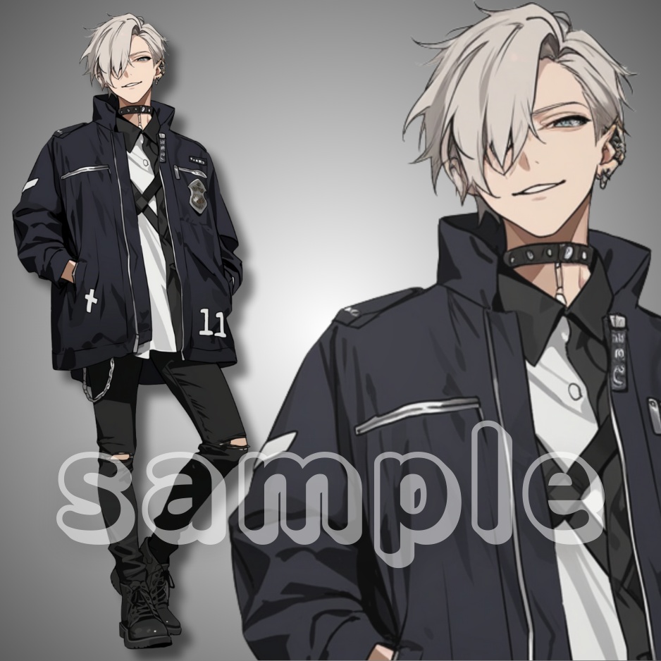 【立ち絵素材】051_紺色ジャケット白髪男性