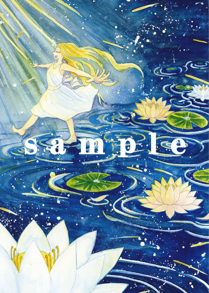 蓮の水面を歩く少女 透明水彩 ポストカード 緋月のomoitsuki Booth