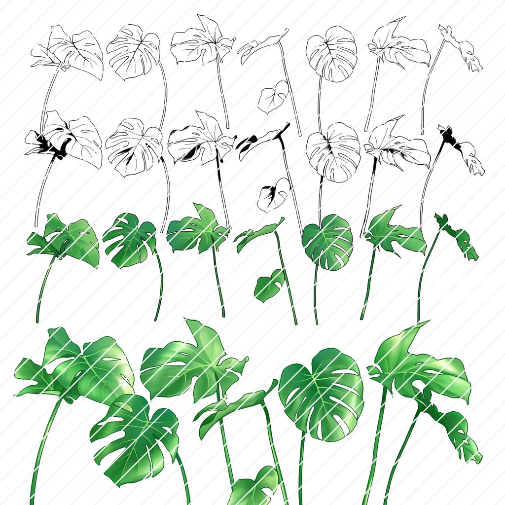 【クリスタ】草ブラシ1単品_モンステラ