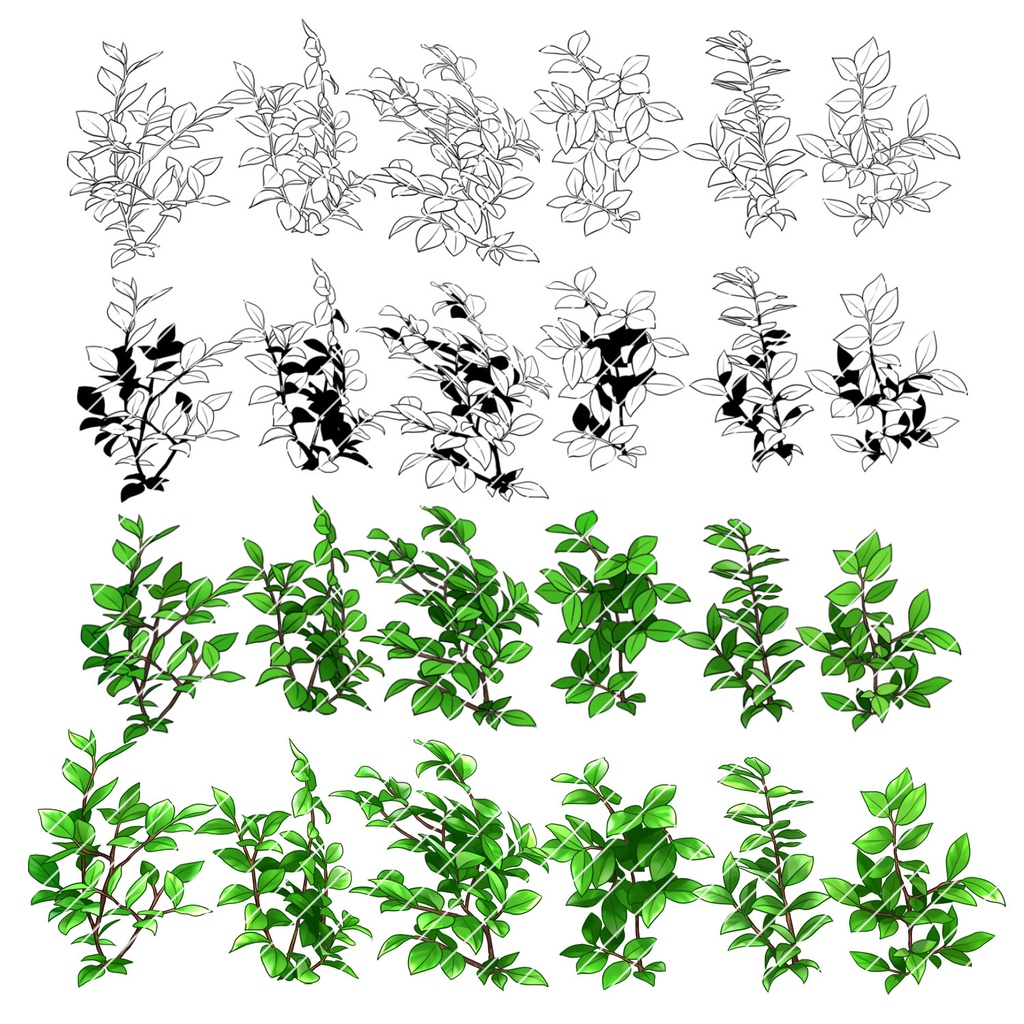 【クリスタ】草ブラシ2単品_葉草
