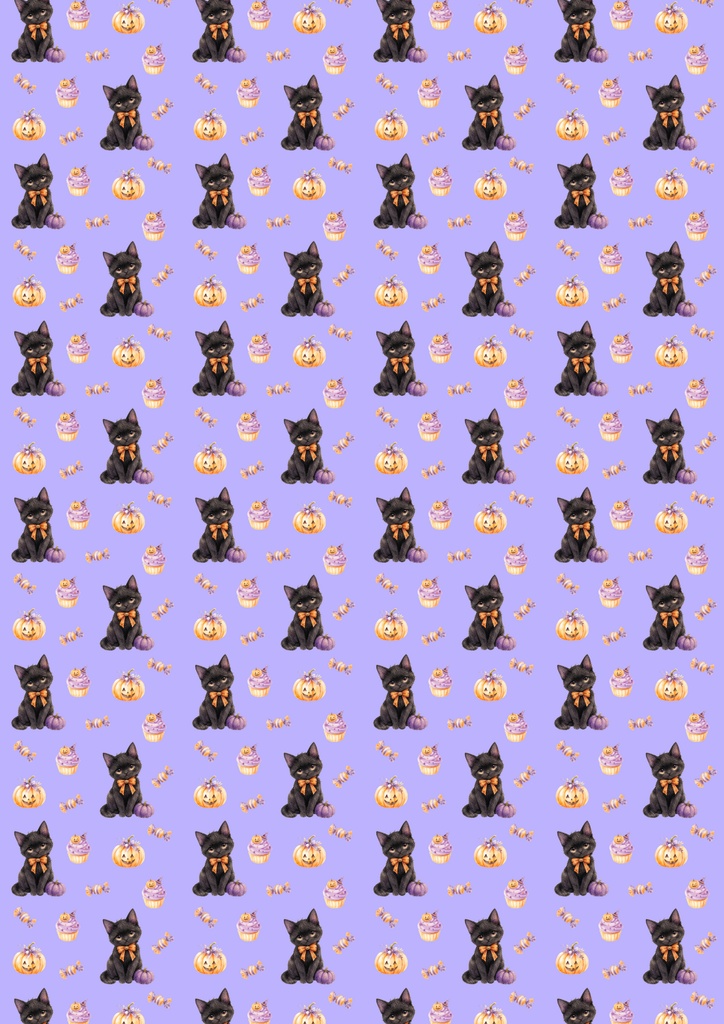 黒猫のハロウィンパーティー♡　ダークパープル　シームレスペーパー　デジタルペーパー　デザインペーパー　背景画像　壁紙