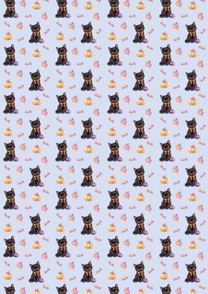 黒猫のハロウィンパーティー♡　パープル　シームレスペーパー　デザインペーパー　デジタルペーパー　背景画像　壁紙